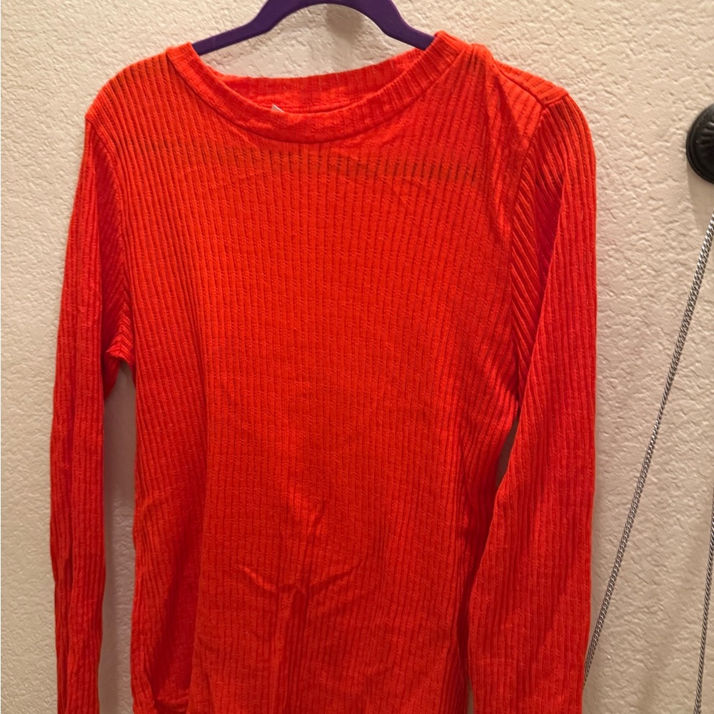 Pilcro Ribbed Long Sleeve Tee - Bold Red